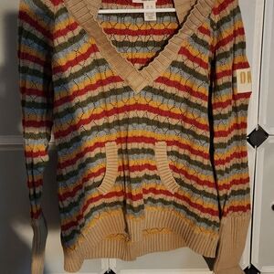 DKNY STRIPPED HOODED SWEATER